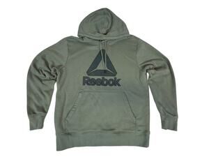 Reebok Logo Hoodie Green Olive Pullover Sweatshirt Size L Men Women Unisex